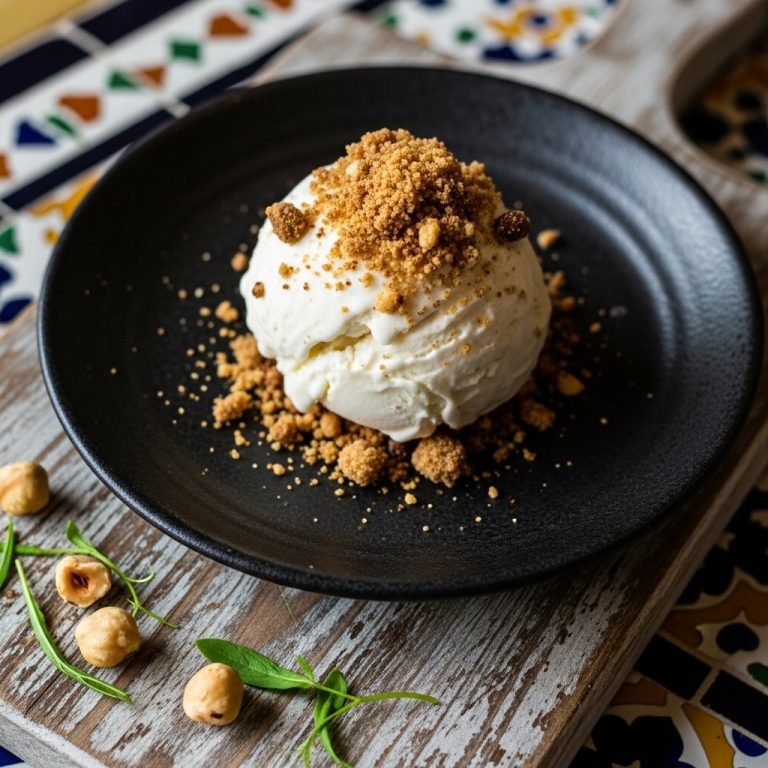 Luscious Amaretto-Infused Fior di Latte Gelato with Hazelnut Crumble
