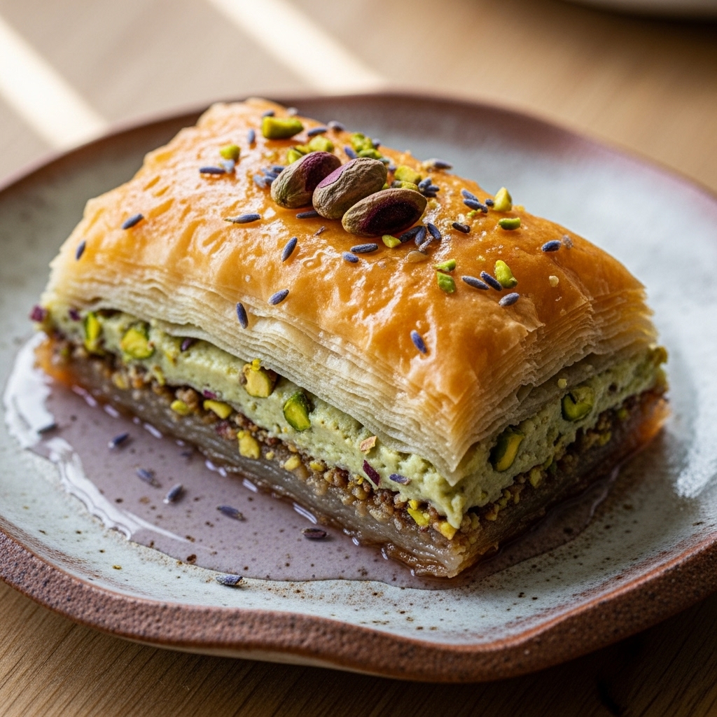 Luscious Lavender Vegan Baklava with Pistachio Cream