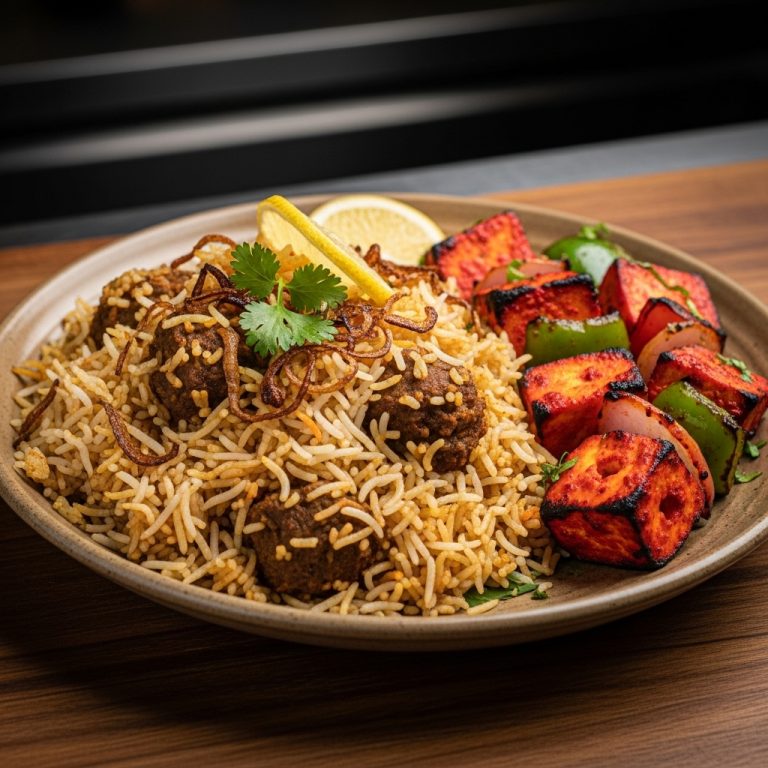 “Luscious Pakistani Brunch Symphony: Aromatic Biryani & Delightful Paneer Tikka”