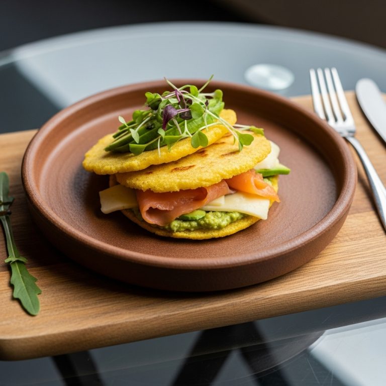Luxurious Colombian Gluten-Free Breakfast: Aromatic Arepas with Avocado, Cheese, and Smoked Salmon