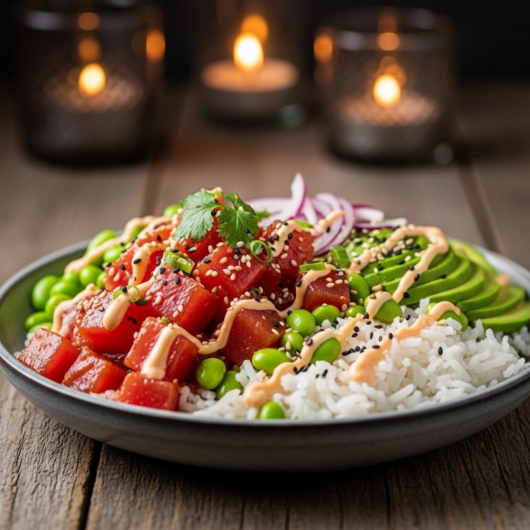 Luxurious Gluten-Free Hawaiian Poke Bowl with Spicy Ahi Tuna and Coconut Rice