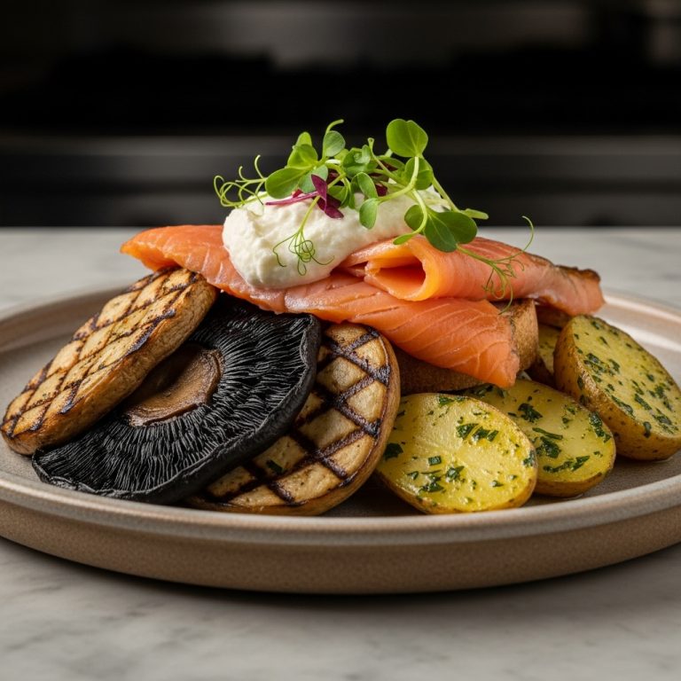 Luxurious Gluten-Free Irish Breakfast with Smoked Salmon, Grilled Portobello Mushrooms & Herb-Infused Potatoes