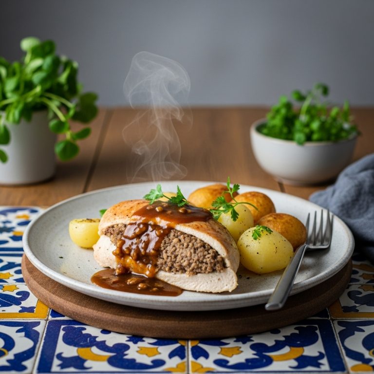 Luxurious Gluten-Free Scottish Dinner: Creamy Haggis Stuffed Chicken Breast with Whisky Sauce, Neeps & Tatties