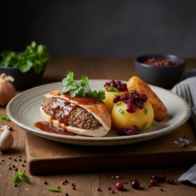 Luxurious Gluten-Free Scottish Dinner Featuring Creamy Haggis Stuffed Chicken Breast with Whisky Gravy and Cranberry-Stuffed Neeps and Tatties