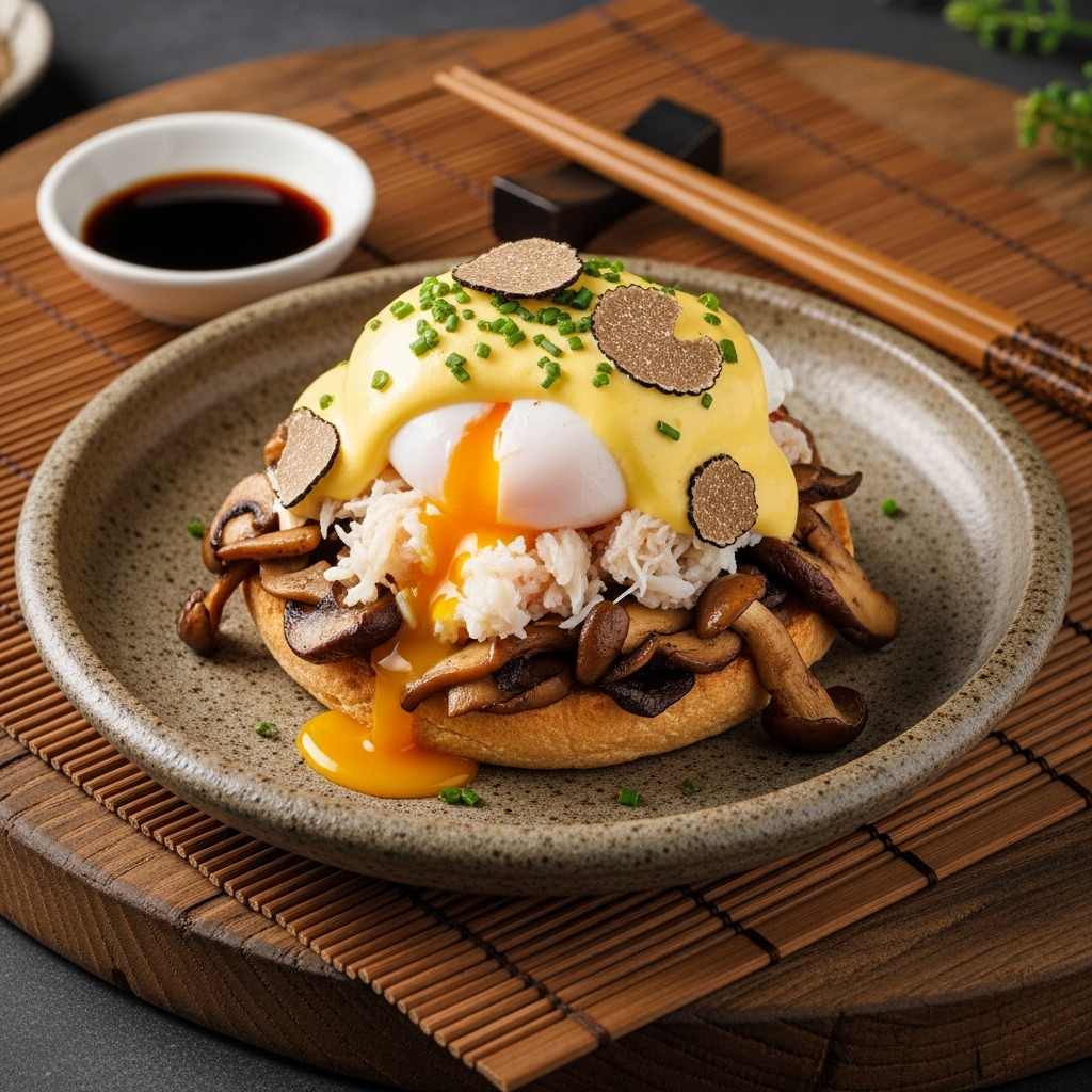 Luxurious Mushroom-Infused Crab Benedict with Truffle Hollandaise