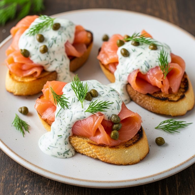 Luxurious Scottish Smoked Salmon Crostinis with Dill Sauce