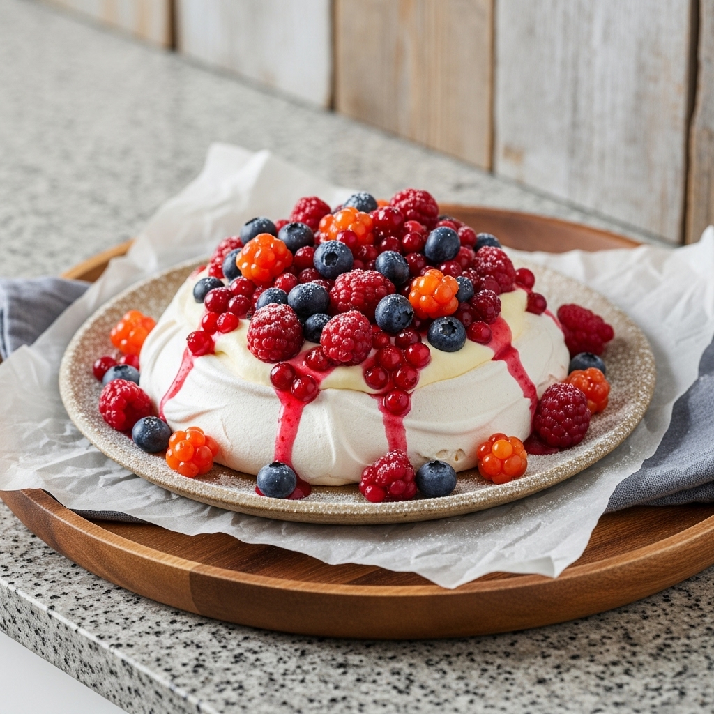 Luxurious Vegan Nordic Forest Berry Pavlova with Aquafaba Meringue