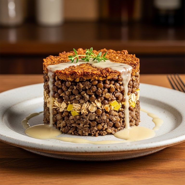Luxurious Vegetarian Haggis Tower with Whisky Cream Sauce
