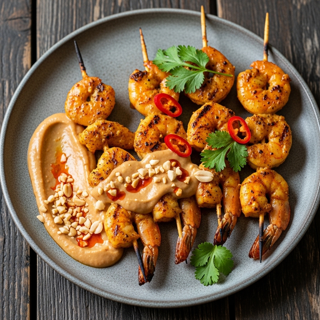 Malaysian Gluten-Free Shrimp Satay with Peanut Sauce