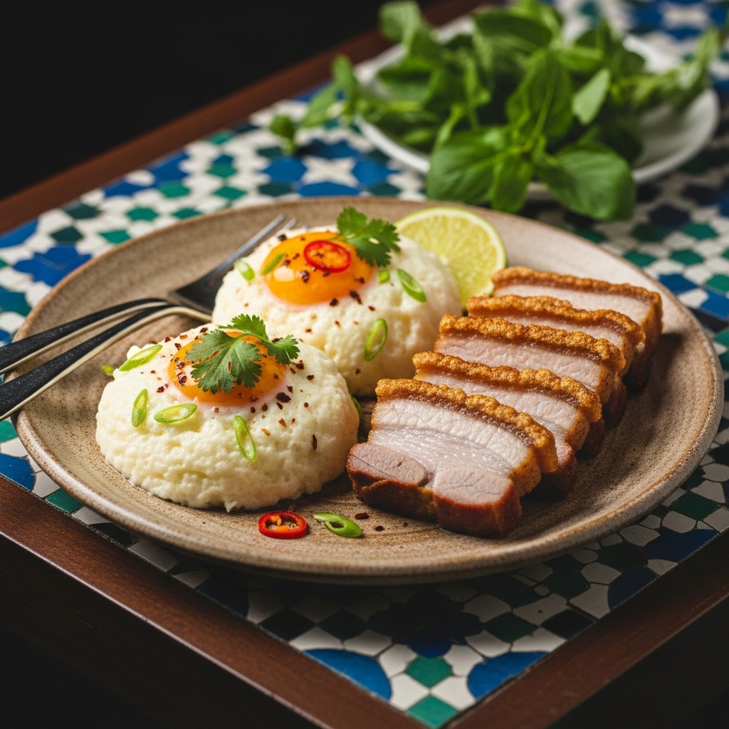 Malaysian Keto Brunch: Coconut-Lime Steamed Eggs and Crispy Pork Belly