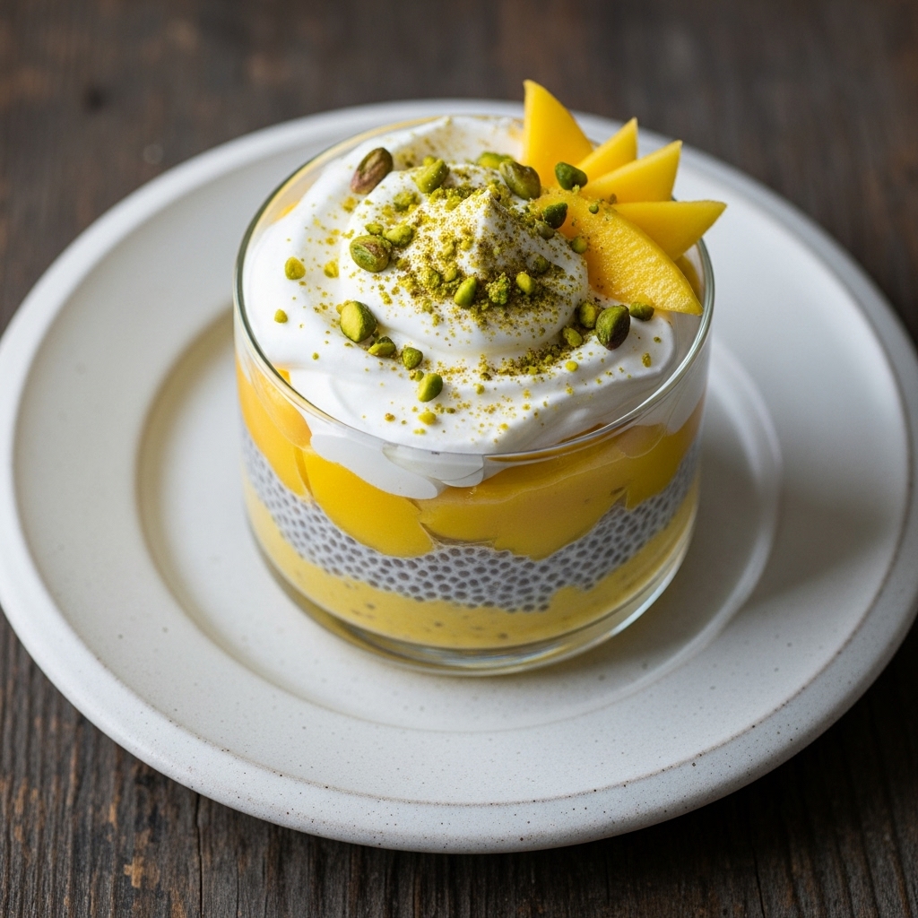 Mango Cardamom Chia Pudding with Coconut Whipped Cream