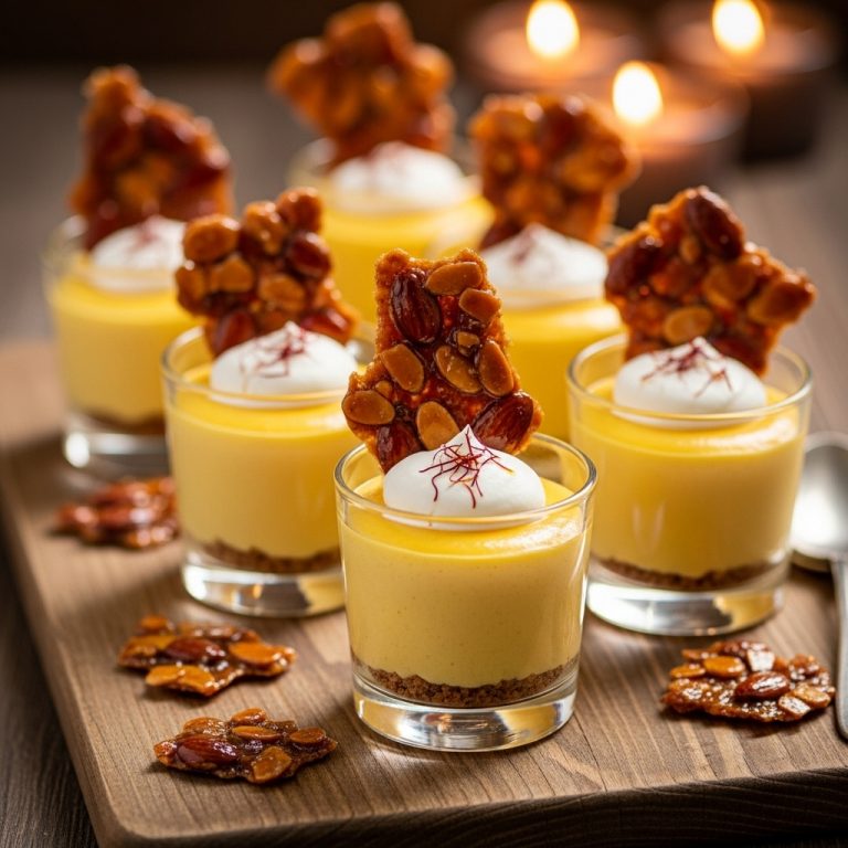 Mango Mousse Cups with Spiced Almond Brittle