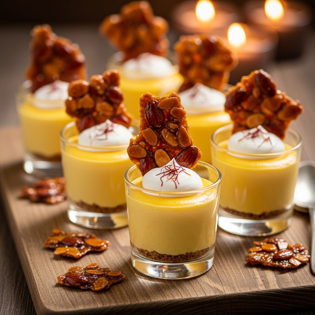 Mango Mousse Cups with Spiced Almond Brittle