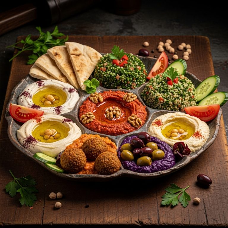“Mediterranean Delight: Mouthwatering Vegan Lebanese Mezze Platter”