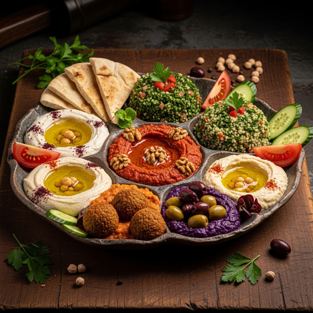 “Mediterranean Delight: Mouthwatering Vegan Lebanese Mezze Platter”
