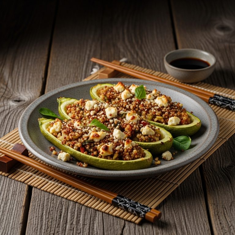 “Mediterranean Heaven: Lebanese Stuffed Zucchini Boats with Quinoa & Feta”
