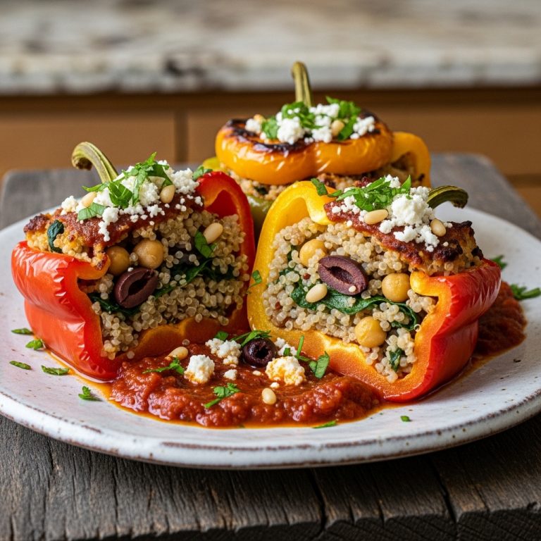 Mediterranean-Inspired Vegan Stuffed Peppers with Sun-Dried Tomato Sauce
