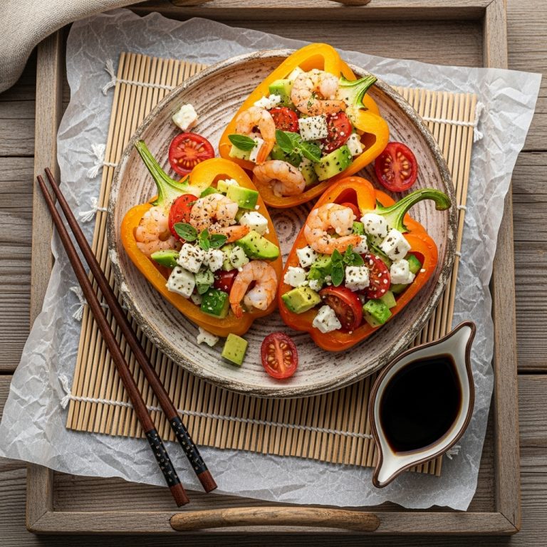 Mediterranean Keto Lunch: Shrimp & Avocado Stuffed Bell Peppers