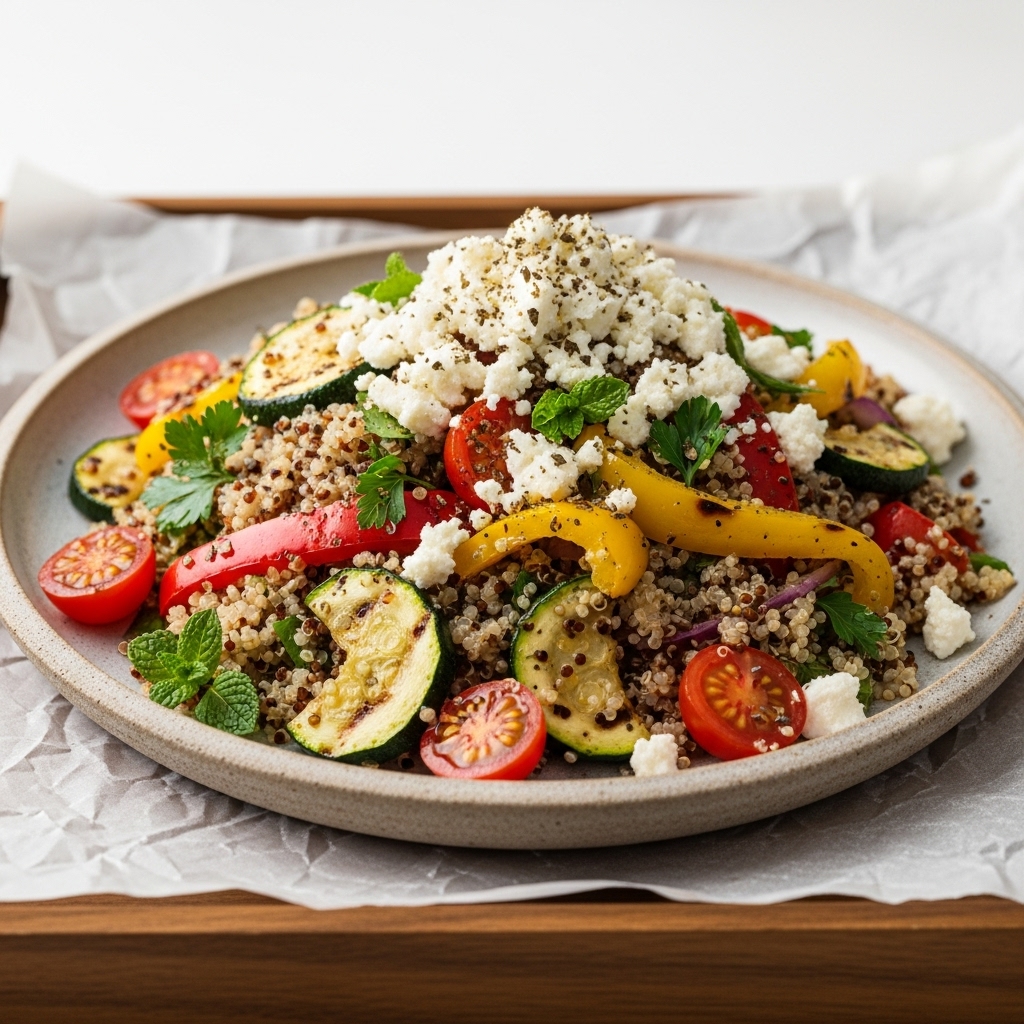Mediterranean Quinoa Salad with Grilled Vegetables & Herbed Feta Crumble