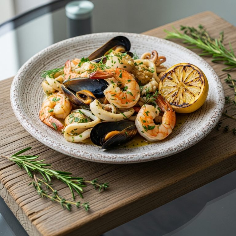 “Mediterranean Seafood Medley with Lemon Herb Sauce”