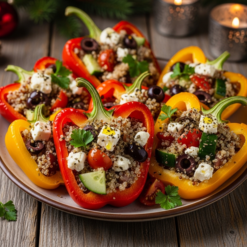 Mediterranean Stuffed Bell Peppers with Quinoa & Feta