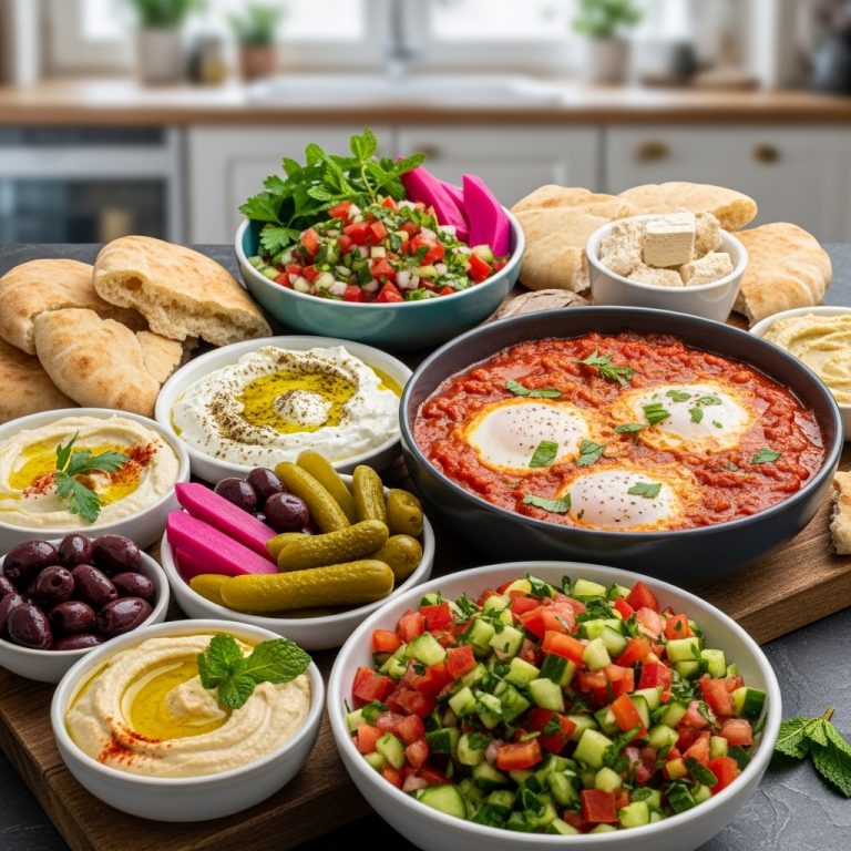 “Mediterranean Sunrise Vegetarian Israeli Breakfast Feast”