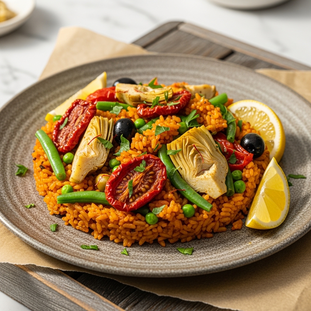 Mediterranean Vegan Paella: A Sensational Plant-Based Lunch Recipe with Rich Aromas & Vibrant Flavors!