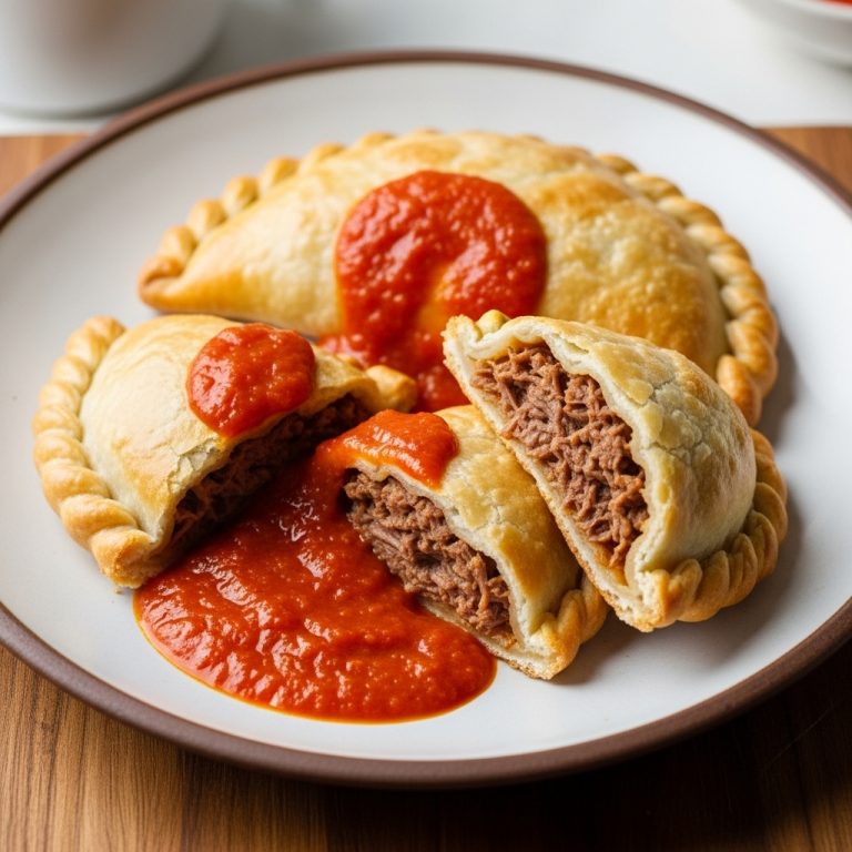 “Meltingly Tender Chilean Beef Empanadas with Spicy Tomato Sauce”