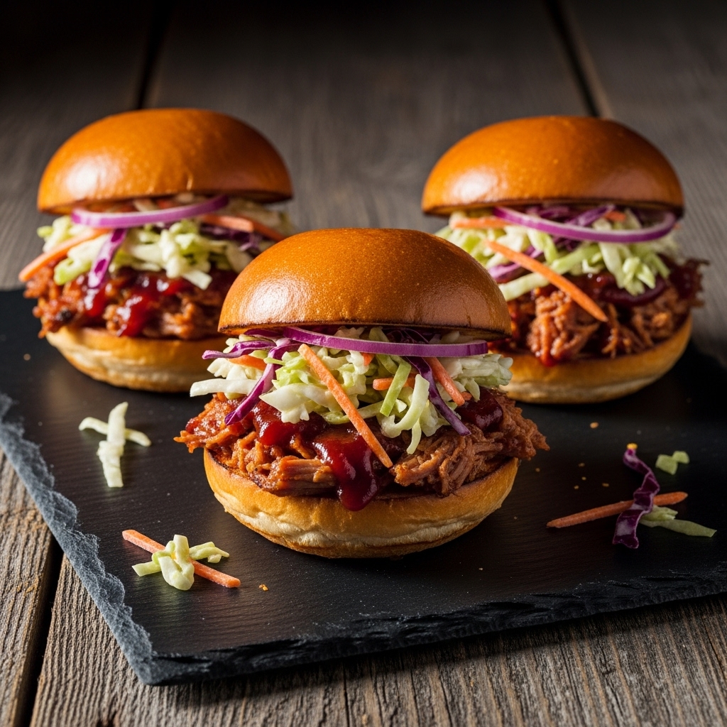 Memphis-Style Barbecue Pulled Pork Sliders with Sweet Onion Coleslaw