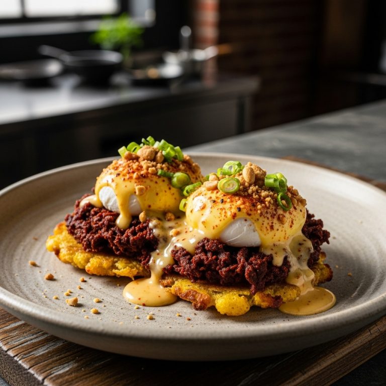 Mesmerizing Gluten-Free Nigerian Brunch: Suya-Spiced Eggs Benidict & Crispy Plantain Waffles