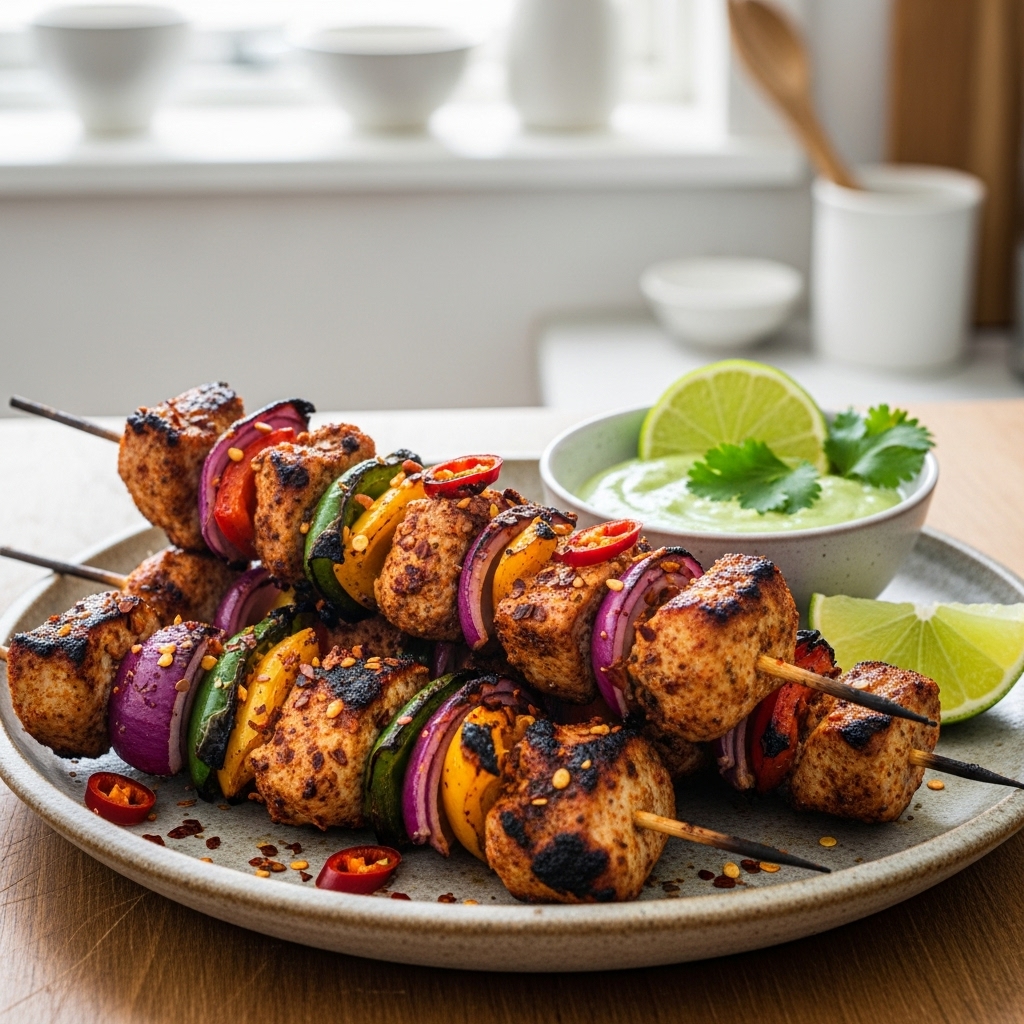 “Mesmerizing Nigerian Paleo Chicken Suya Skewers with Cilantro-Lime Dipping Sauce”