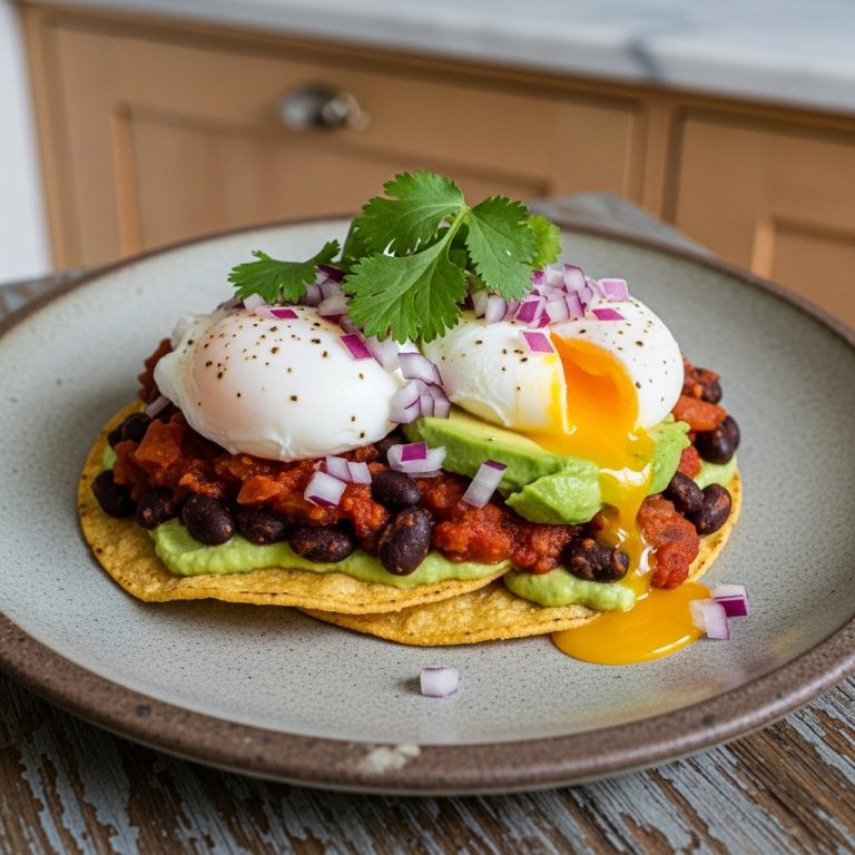 Mexican Brunch Fiesta: Huevos Rancheros Benedict with Spicy Black Bean Salsa and Avocado Crema