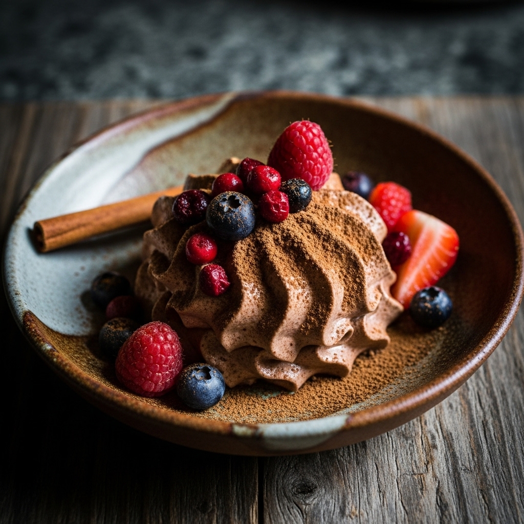 Mexican Chocolate Mousse with Cinnamon-infused Berries (Paleo Friendly)