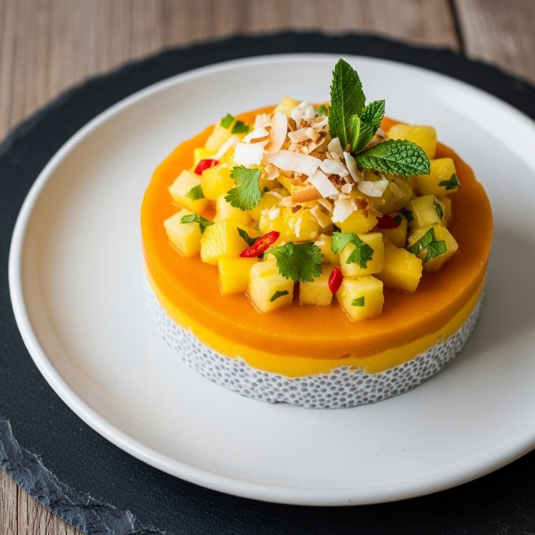 Mexican Sunrise Chia Pudding with Mango-Pineapple Salsa