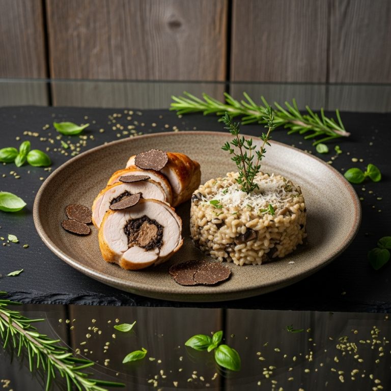 Michelin-Star Gluten-Free French Lunch: Truffled Chicken Ballotine & Wild Mushroom Risotto