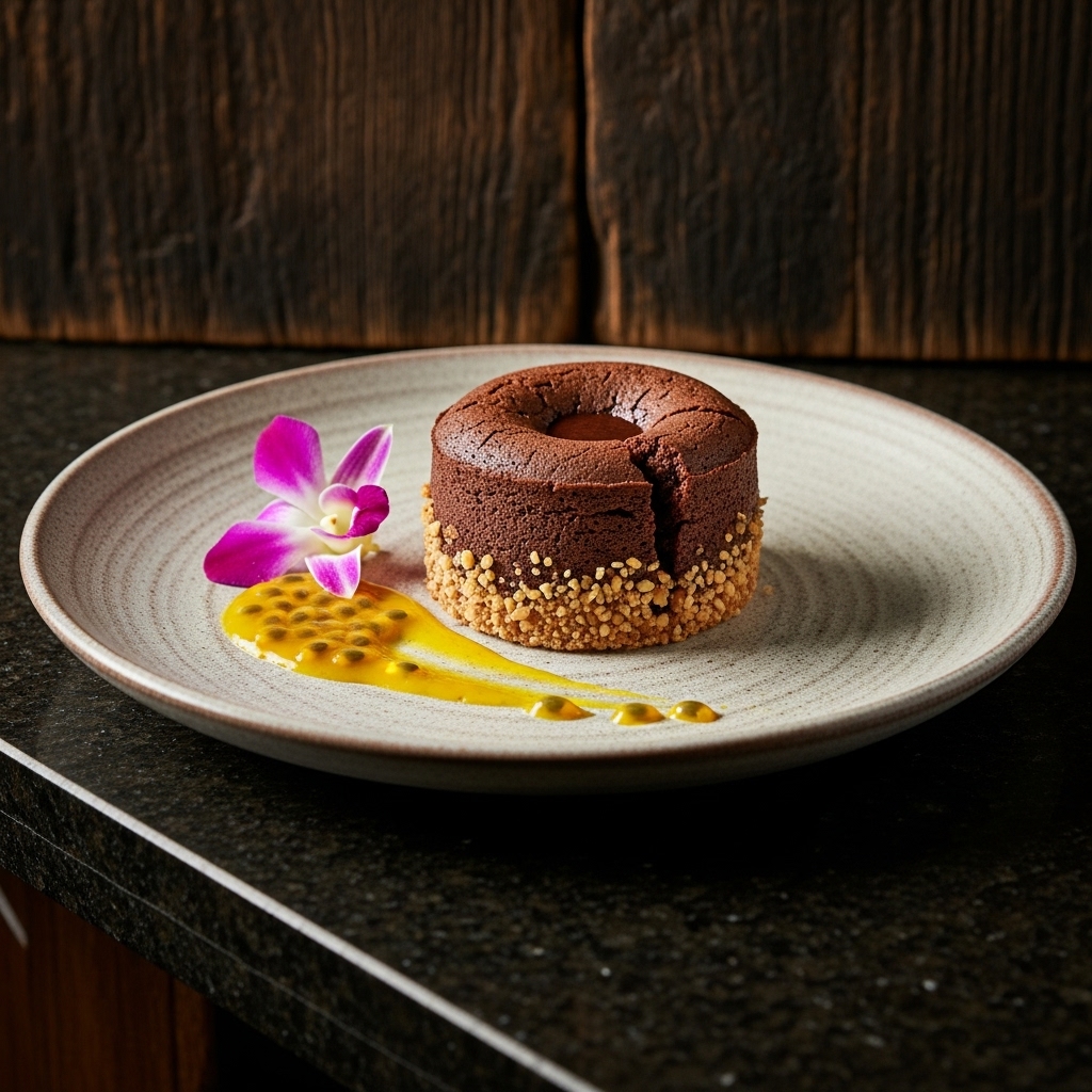 Michelin-Star Hawaiian Vegan Lava Cake with Macadamia Nut Crust