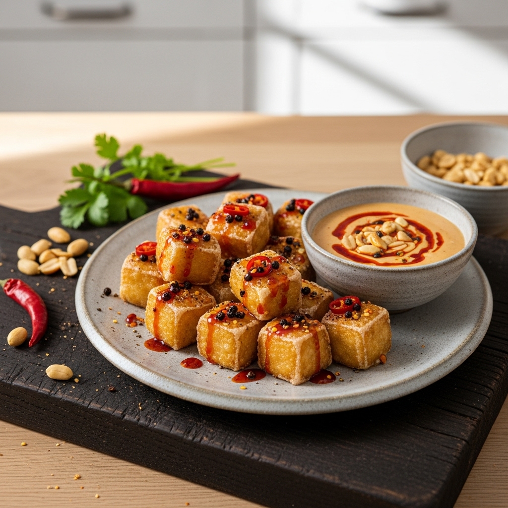 Michelin-Star Szechuan Crispy Tofu Bites With Spicy Peanut Sauce
