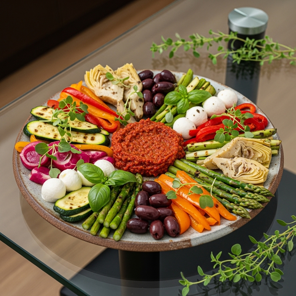 Michelin-Star Vegetarian Antipasto Platter with Sun-Dried Tomato Tapenade