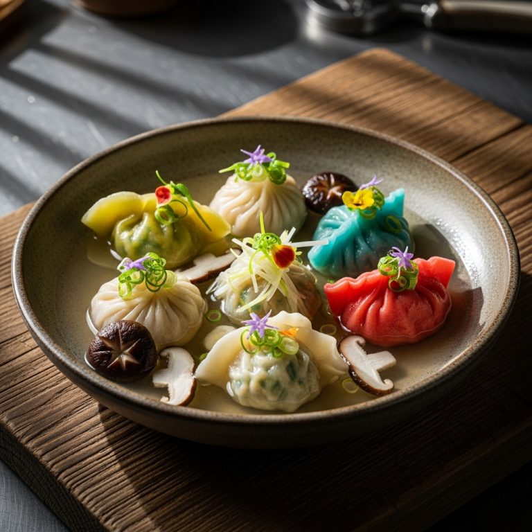 Michelin-Star Vegetarian Chinese Dumplings in Delicate Broth – A Symphony of Textures & Aromas