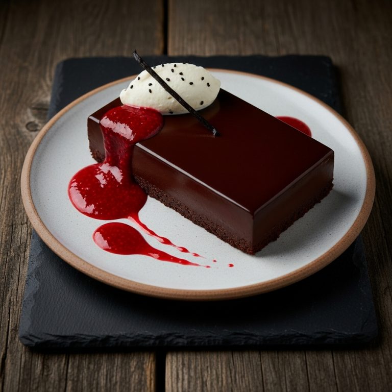 Michelin-Star-Worthy Vegan Chocolate Torte with Raspberry Coulis and Vanilla Bean Whipped Cream