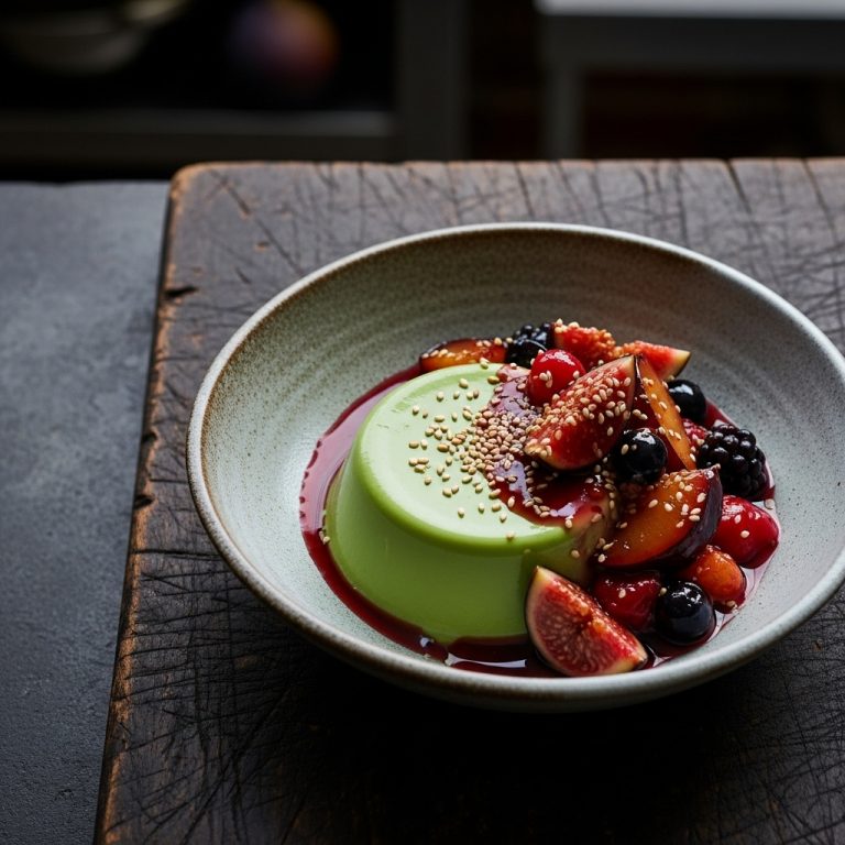 Miso-infused Matcha Panna Cotta with Seasonal Fruit Compote (Vegetarian)