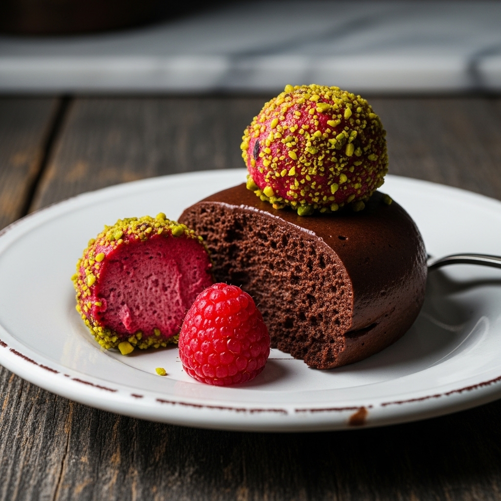 Moonlit Chocolate Mousse with Raspberry Cheese Cake Truffles
