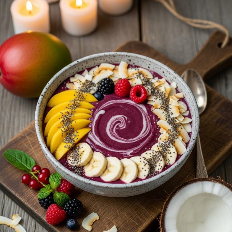 Morning Rejuvenation Smoothie Bowl with Mango Coconut Topping