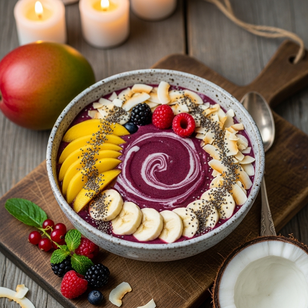 Morning Rejuvenation Smoothie Bowl with Mango Coconut Topping