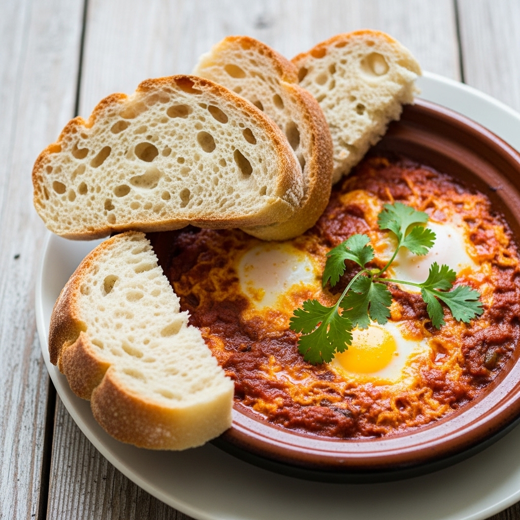 Moroccan Brunch Delight: Mouthwatering Spiced Shakshuka with Crunchy Moroccan Bread