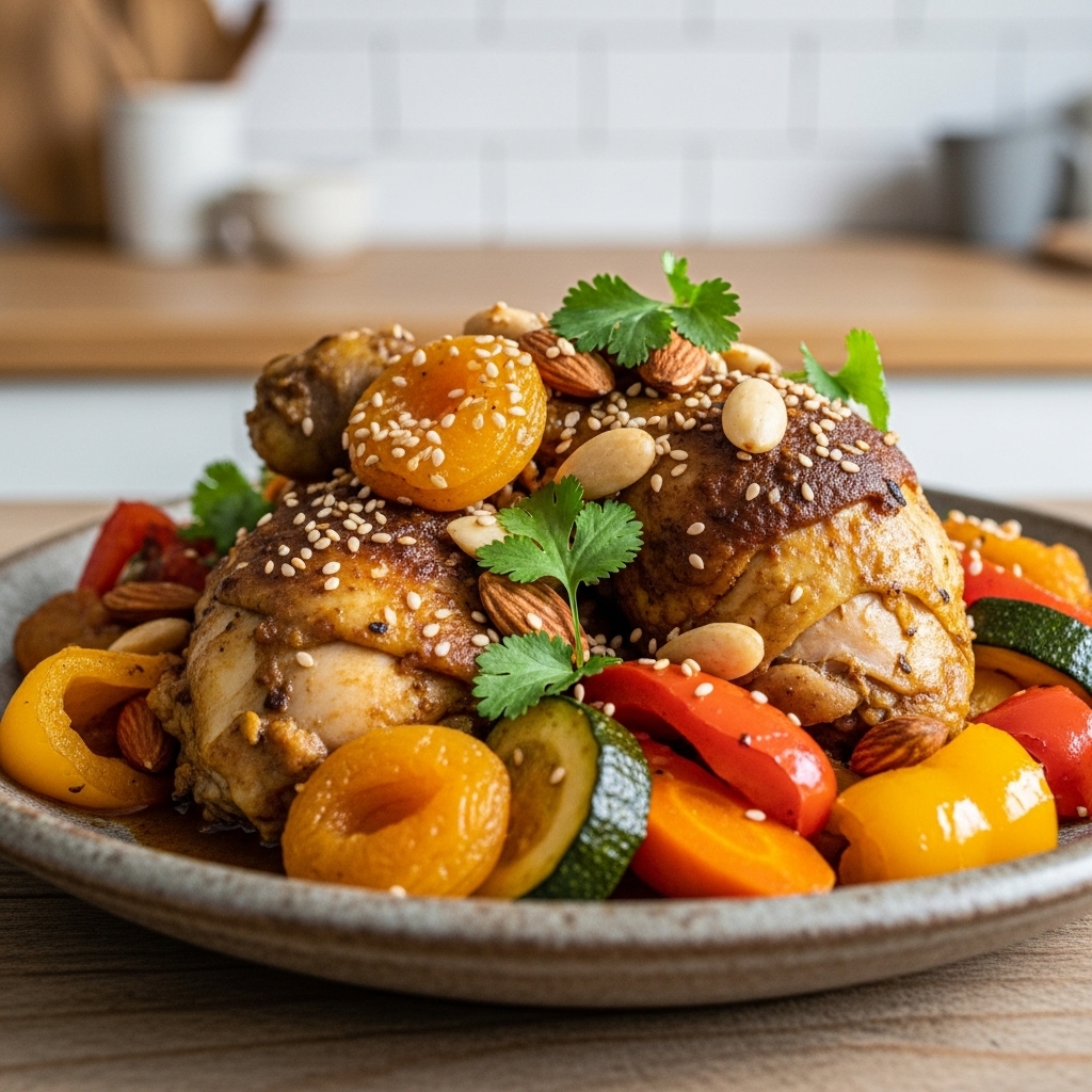 Moroccan Chicken Tagine with Roasted Vegetables (Paleo Friendly)