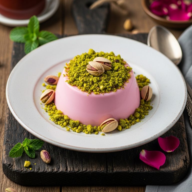Moroccan Delight – Rosewater Panna Cotta with Pistachio Crumble