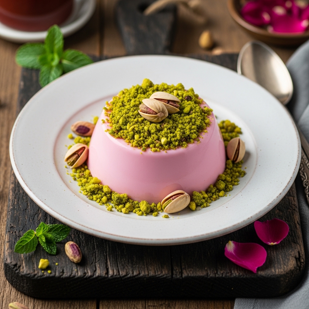 Moroccan Delight – Rosewater Panna Cotta with Pistachio Crumble