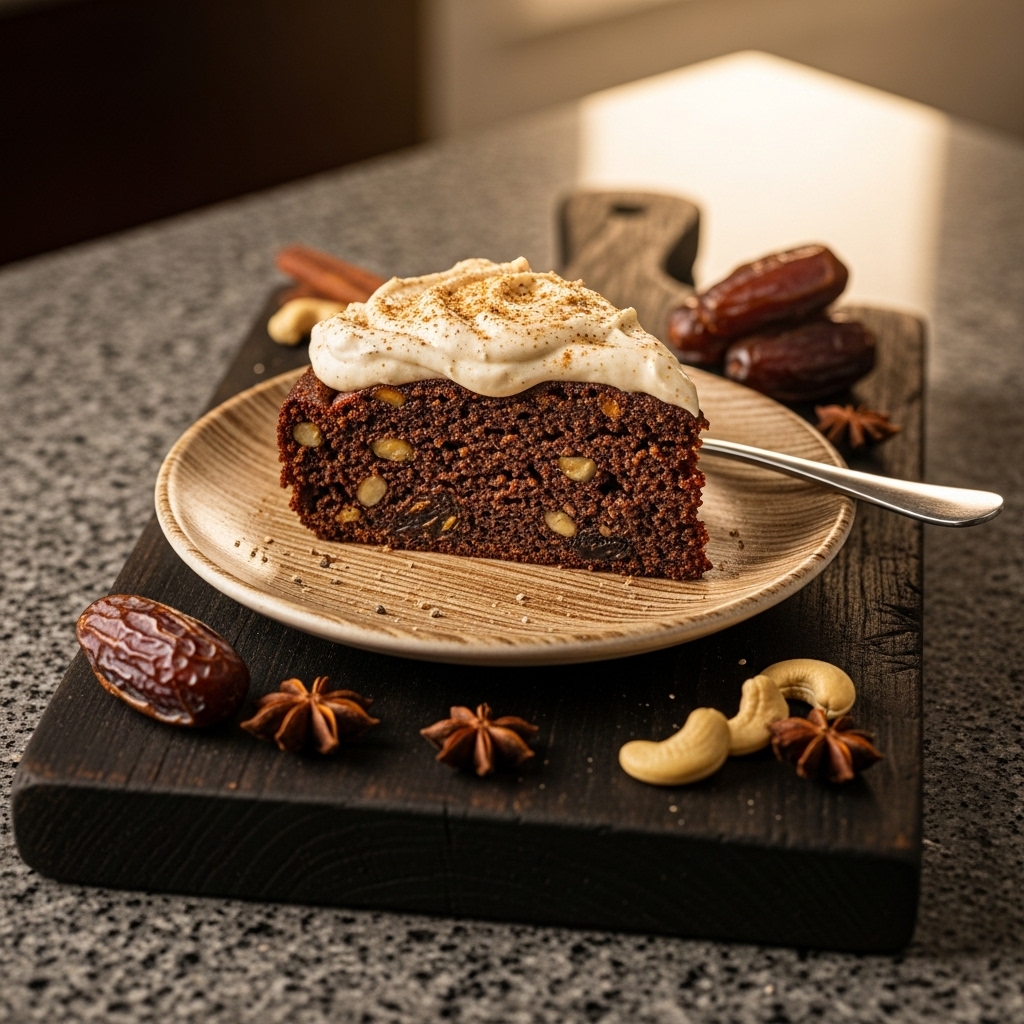 Moroccan Delight: Vegan Date Palm Cake with Spiced Cashew Cream