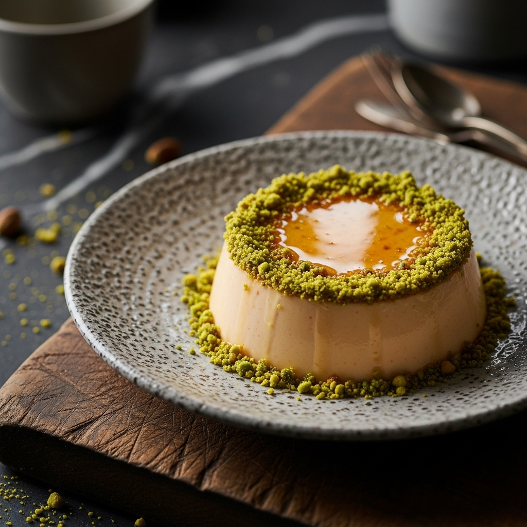 Moroccan Frozen Delight: Orange Blossom Panna Cotta with Pistachio Crust